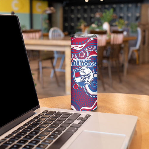 Western Bulldogs Skinny Tumbler Aboriginal Dot Pattern - Football Mascot Heritage Pride