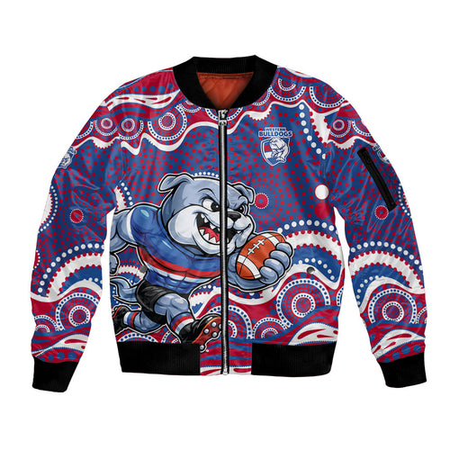 Western Bulldogs Sleeve Zip Bomber Jacket Aboriginal Dot Pattern - Football Mascot Heritage Pride