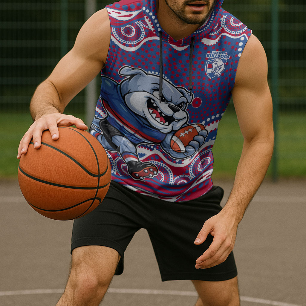 Western Bulldogs Sleeveless Hoodie Aboriginal Dot Pattern - Football Mascot Heritage Pride