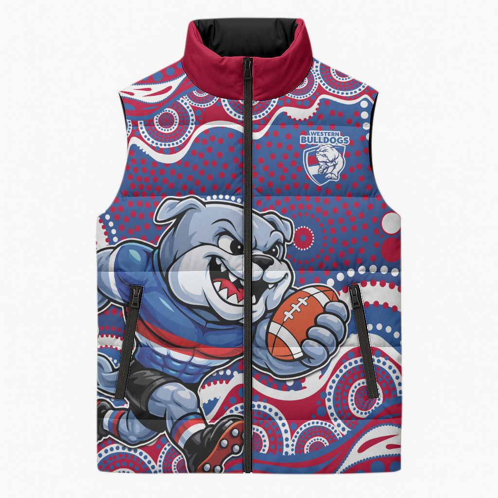Western Bulldogs Sleeveless Puffer Jacket Aboriginal Dot Pattern - Football Mascot Heritage Pride