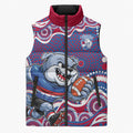 Western Bulldogs Sleeveless Puffer Jacket Aboriginal Dot Pattern - Football Mascot Heritage Pride