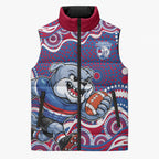 Western Bulldogs Sleeveless Puffer Jacket Aboriginal Dot Pattern - Football Mascot Heritage Pride