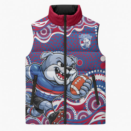 Western Bulldogs Sleeveless Puffer Jacket Aboriginal Dot Pattern - Football Mascot Heritage Pride