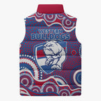 Western Bulldogs Sleeveless Puffer Jacket Aboriginal Dot Pattern - Football Mascot Heritage Pride