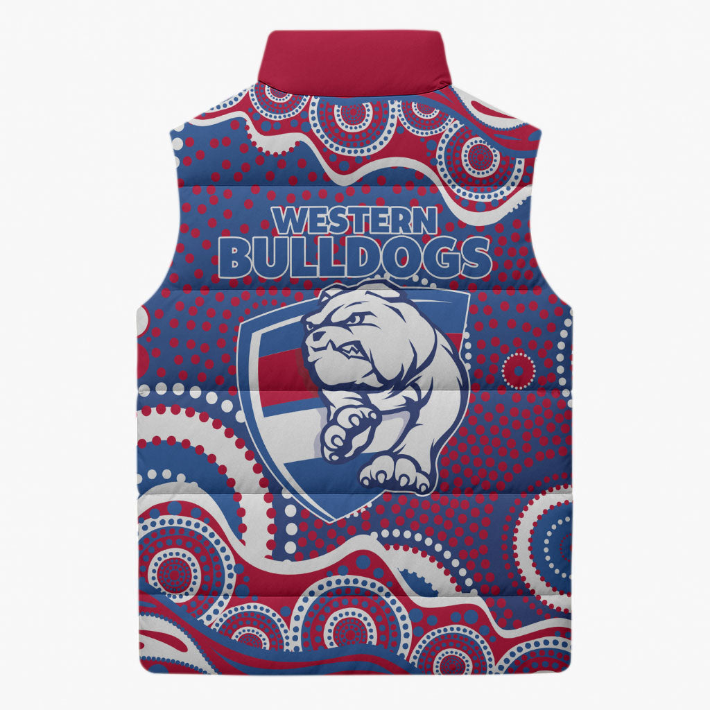 Western Bulldogs Sleeveless Puffer Jacket Aboriginal Dot Pattern - Football Mascot Heritage Pride