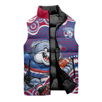 Western Bulldogs Sleeveless Puffer Jacket Aboriginal Dot Pattern - Football Mascot Heritage Pride