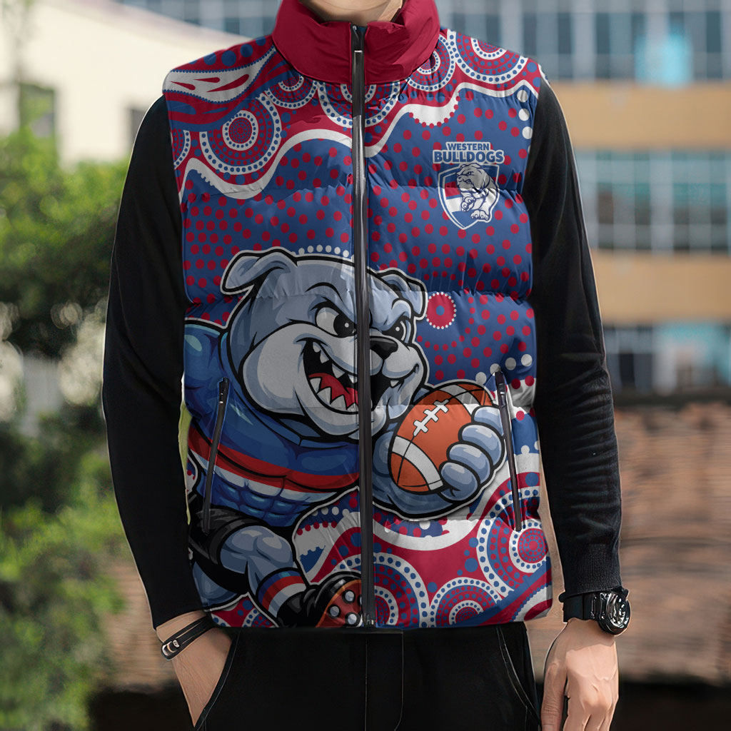 Western Bulldogs Sleeveless Puffer Jacket Aboriginal Dot Pattern - Football Mascot Heritage Pride
