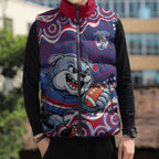 Western Bulldogs Sleeveless Puffer Jacket Aboriginal Dot Pattern - Football Mascot Heritage Pride