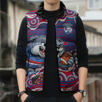 Western Bulldogs Sleeveless Puffer Jacket Aboriginal Dot Pattern - Football Mascot Heritage Pride