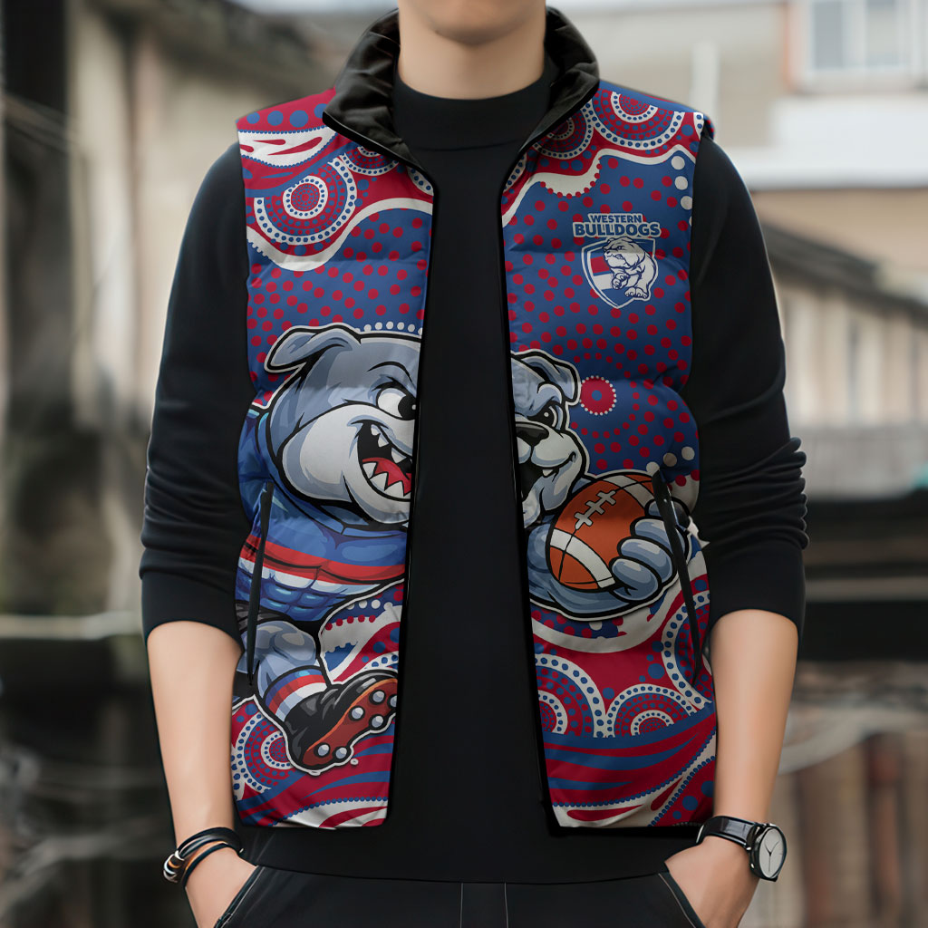 Western Bulldogs Sleeveless Puffer Jacket Aboriginal Dot Pattern - Football Mascot Heritage Pride