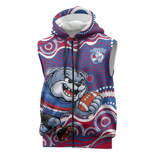 Western Bulldogs Sleeveless Zip Hoodie Aboriginal Dot Pattern - Football Mascot Heritage Pride