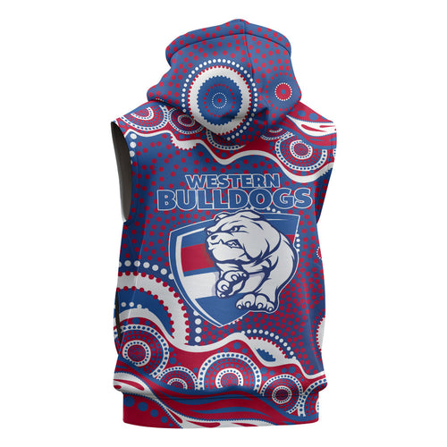 Western Bulldogs Sleeveless Zip Hoodie Aboriginal Dot Pattern - Football Mascot Heritage Pride
