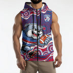 Western Bulldogs Sleeveless Zip Hoodie Aboriginal Dot Pattern - Football Mascot Heritage Pride