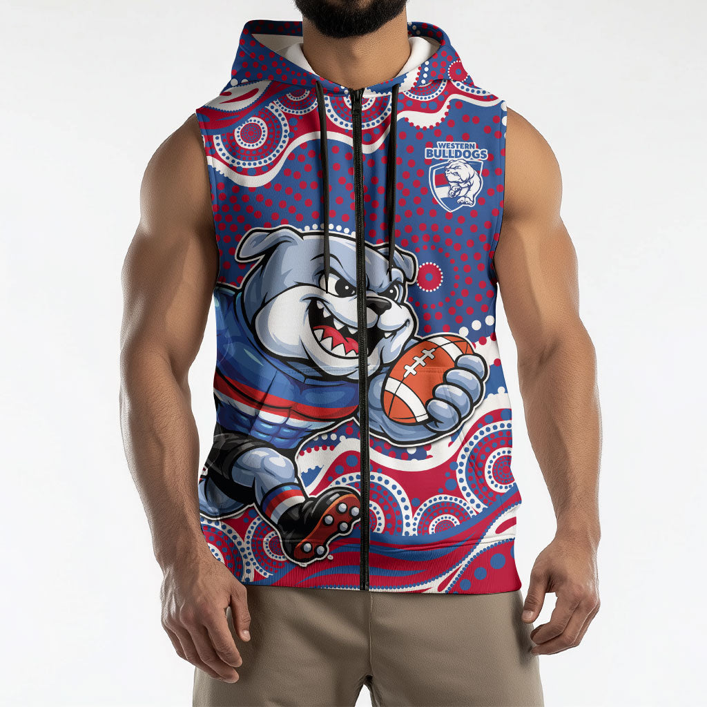 Western Bulldogs Sleeveless Zip Hoodie Aboriginal Dot Pattern - Football Mascot Heritage Pride