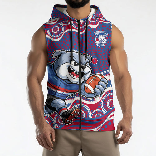Western Bulldogs Sleeveless Zip Hoodie Aboriginal Dot Pattern - Football Mascot Heritage Pride