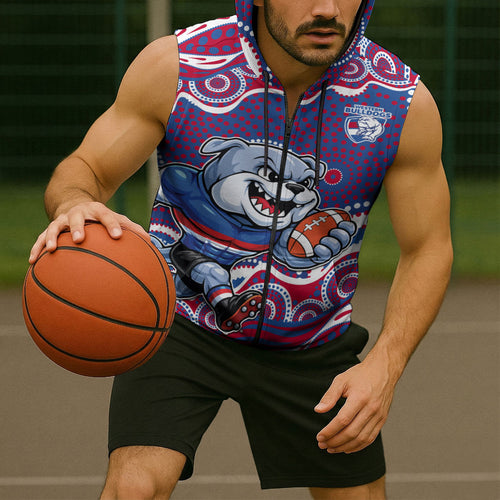 Western Bulldogs Sleeveless Zip Hoodie Aboriginal Dot Pattern - Football Mascot Heritage Pride