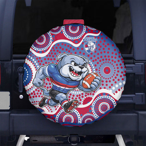 Western Bulldogs Spare Tire Cover Aboriginal Dot Pattern - Football Mascot Heritage Pride