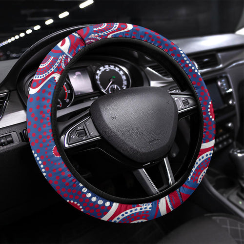 Western Bulldogs Steering Wheel Cover Aboriginal Dot Pattern - Football Mascot Heritage Pride