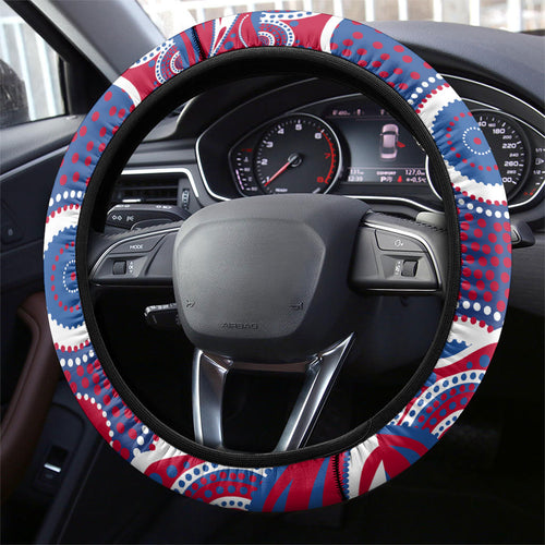 Western Bulldogs Steering Wheel Cover Aboriginal Dot Pattern - Football Mascot Heritage Pride