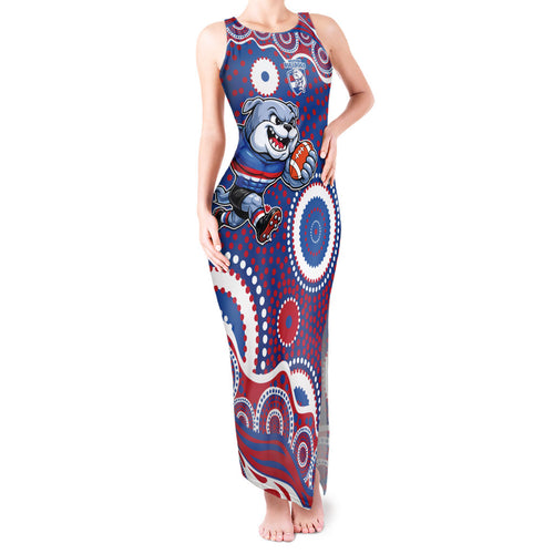 Western Bulldogs Tank Maxi Dress Aboriginal Dot Pattern - Football Mascot Heritage Pride