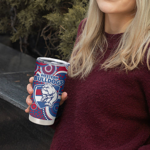 Western Bulldogs Tumbler Cup Aboriginal Dot Pattern - Football Mascot Heritage Pride