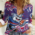 Western Bulldogs Women Casual Shirt Aboriginal Dot Pattern - Football Mascot Heritage Pride