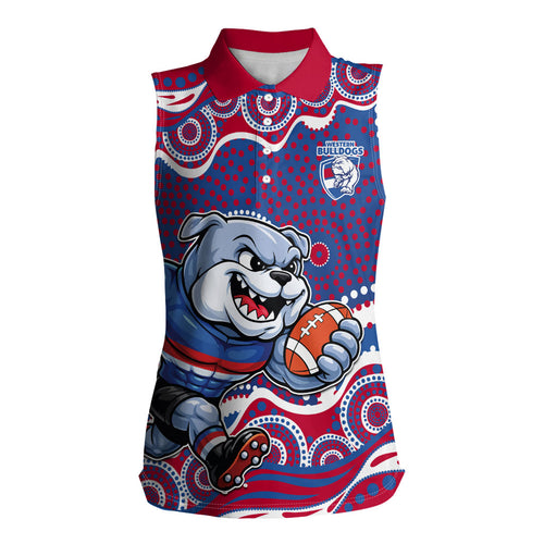 Western Bulldogs Women Sleeveless Polo Shirt Aboriginal Dot Pattern - Football Mascot Heritage Pride