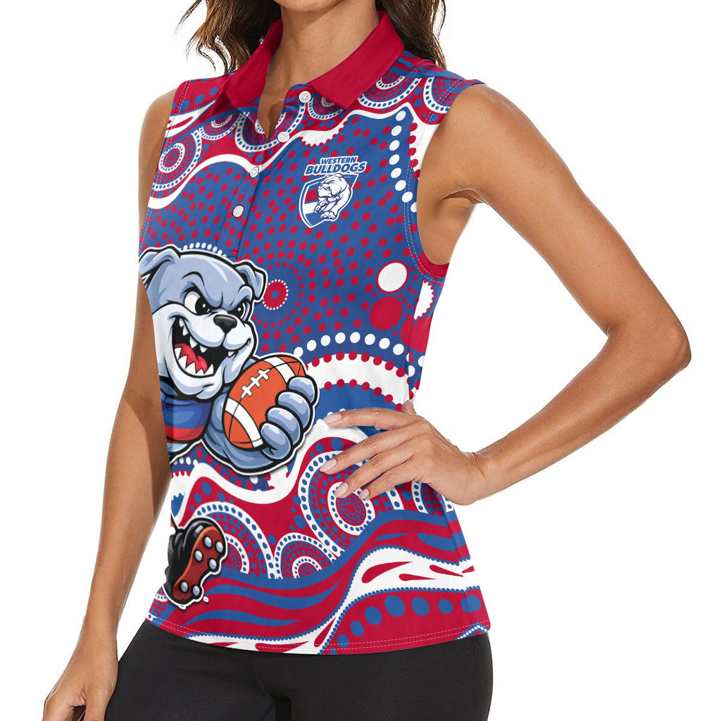 Western Bulldogs Women Sleeveless Polo Shirt Aboriginal Dot Pattern - Football Mascot Heritage Pride