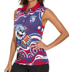 Western Bulldogs Women Sleeveless Polo Shirt Aboriginal Dot Pattern - Football Mascot Heritage Pride