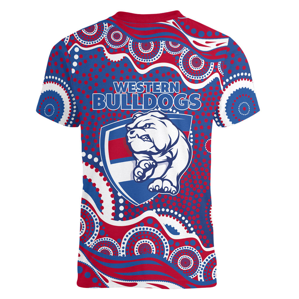 Western Bulldogs Women V-Neck T-Shirt Aboriginal Dot Pattern - Football Mascot Heritage Pride