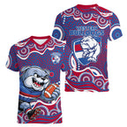 Western Bulldogs Women V-Neck T-Shirt Aboriginal Dot Pattern - Football Mascot Heritage Pride