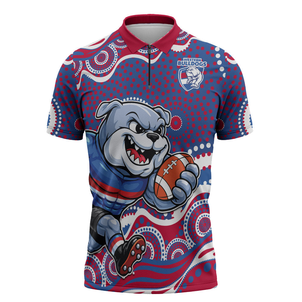 Western Bulldogs Zipper Polo Shirt Aboriginal Dot Pattern - Football Mascot Heritage Pride