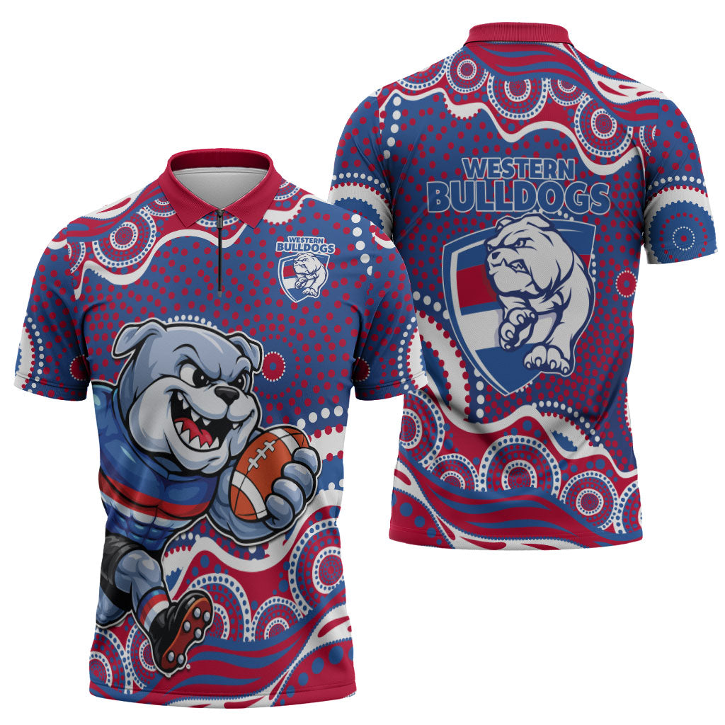 Western Bulldogs Zipper Polo Shirt Aboriginal Dot Pattern - Football Mascot Heritage Pride