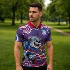 Western Bulldogs Zipper Polo Shirt Aboriginal Dot Pattern - Football Mascot Heritage Pride