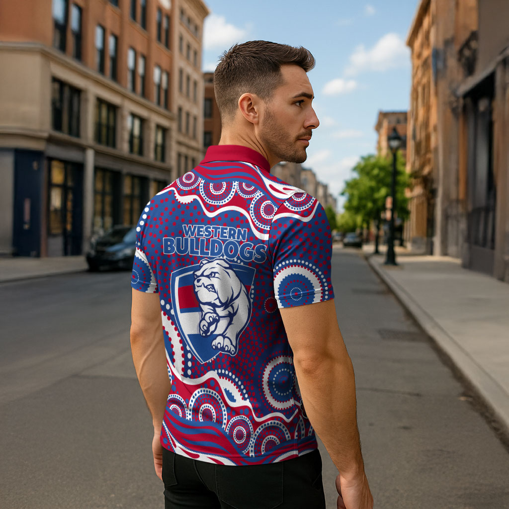 Western Bulldogs Zipper Polo Shirt Aboriginal Dot Pattern - Football Mascot Heritage Pride