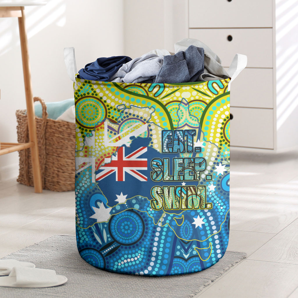 Australia National Swimming Team Laundry Basket Aboriginal Dot Art Ocean Wave Pattern