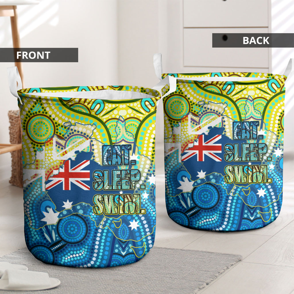 Australia National Swimming Team Laundry Basket Aboriginal Dot Art Ocean Wave Pattern