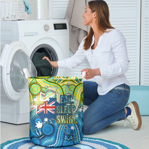 Australia National Swimming Team Laundry Basket Aboriginal Dot Art Ocean Wave Pattern
