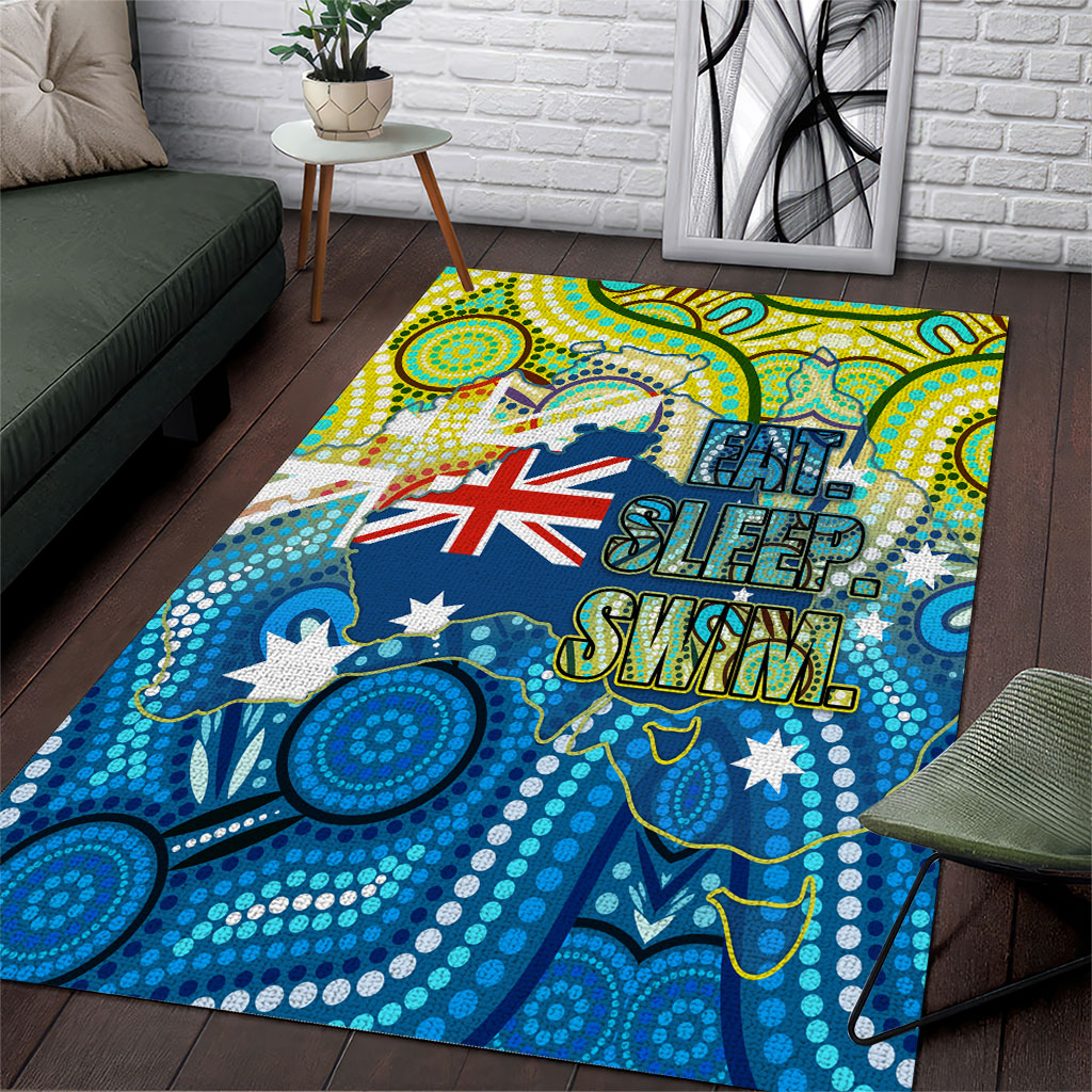 Australia National Swimming Team Area Rug Aboriginal Dot Art Ocean Wave Pattern