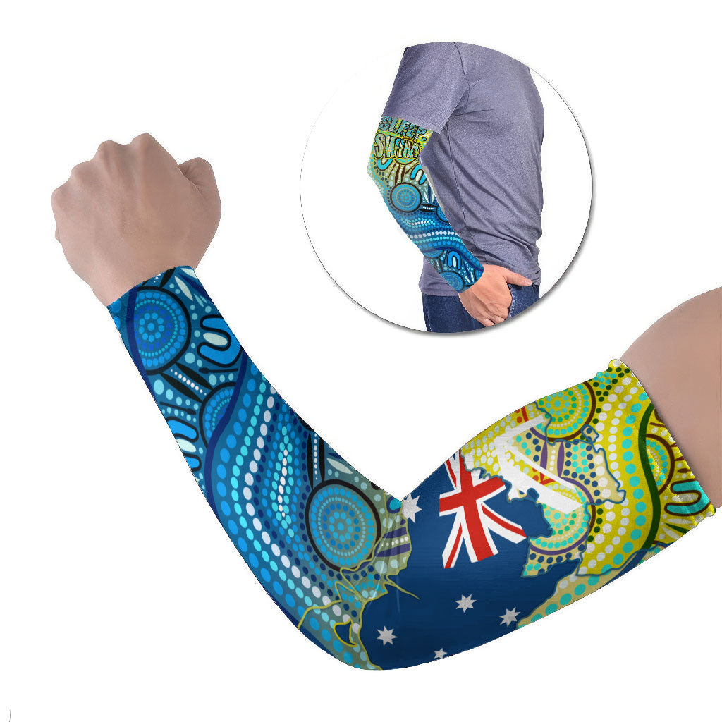 Australia National Swimming Team Arm Sleeves Aboriginal Dot Art Ocean Wave Pattern