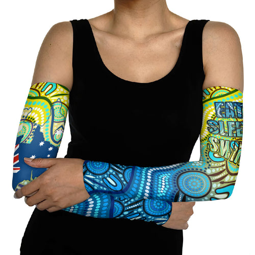 Australia National Swimming Team Arm Sleeves Aboriginal Dot Art Ocean Wave Pattern