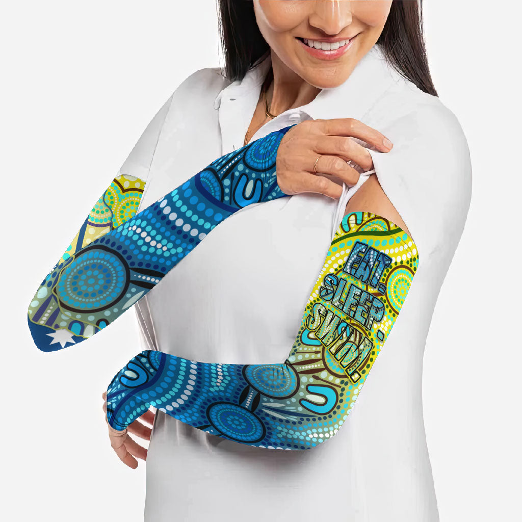 Australia National Swimming Team Arm Sleeves Aboriginal Dot Art Ocean Wave Pattern