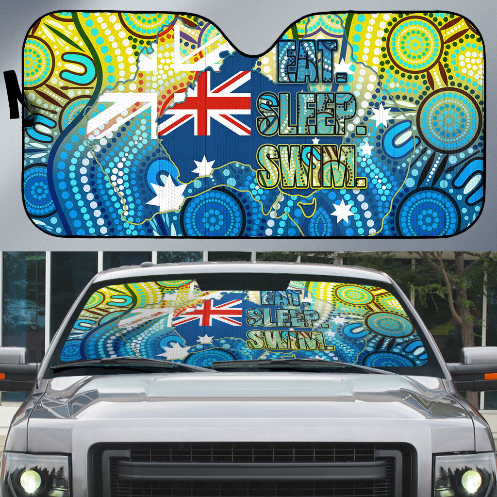 Australia National Swimming Team Auto Sun Shade Aboriginal Dot Art Ocean Wave Pattern