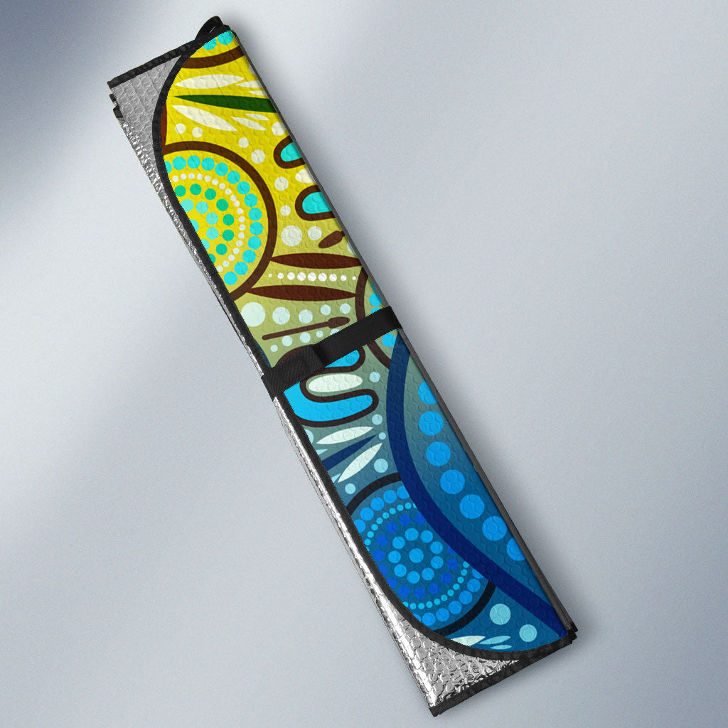Australia National Swimming Team Auto Sun Shade Aboriginal Dot Art Ocean Wave Pattern