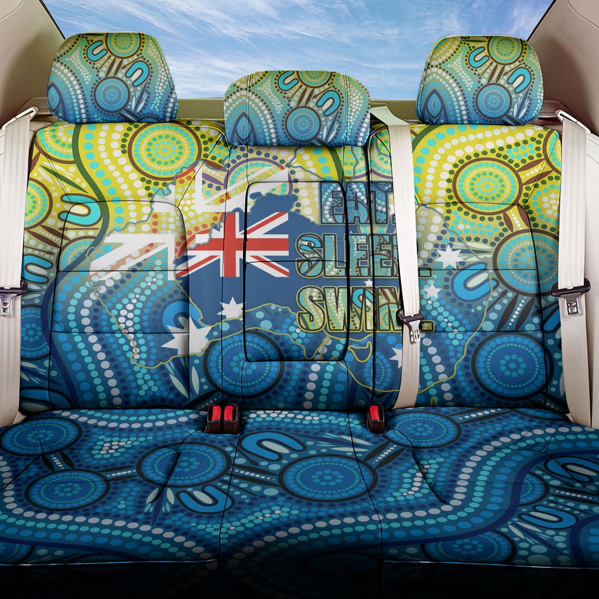 Australia National Swimming Team Back Car Seat Cover Aboriginal Dot Art Ocean Wave Pattern