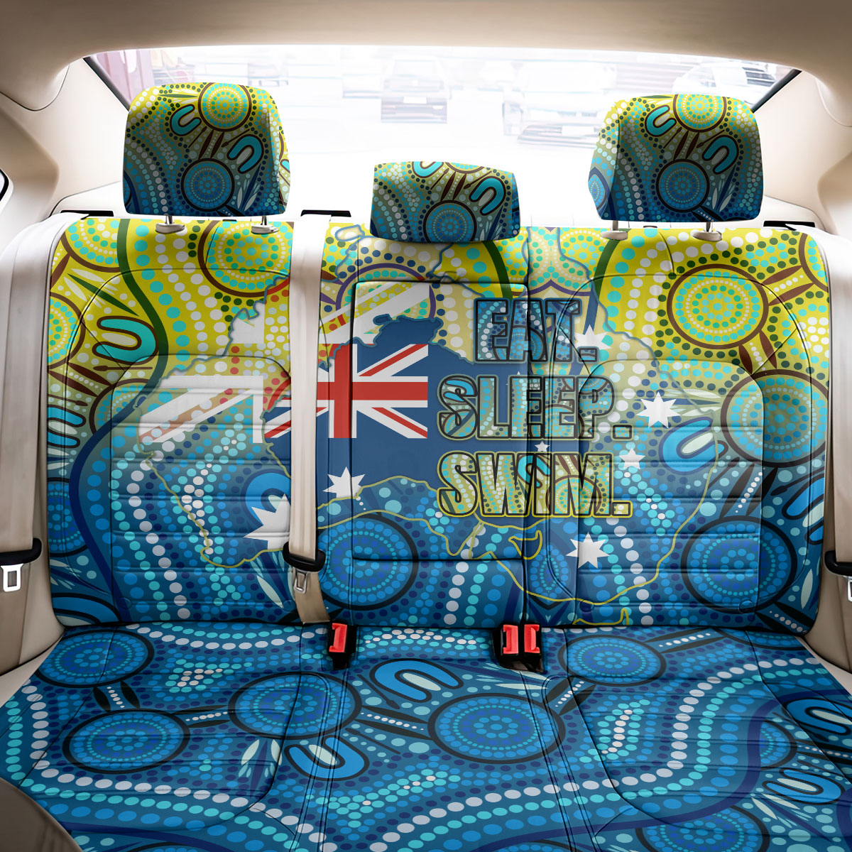 Australia National Swimming Team Back Car Seat Cover Aboriginal Dot Art Ocean Wave Pattern
