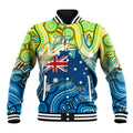 Australia National Swimming Team Baseball Jacket Aboriginal Dot Art Ocean Wave Pattern