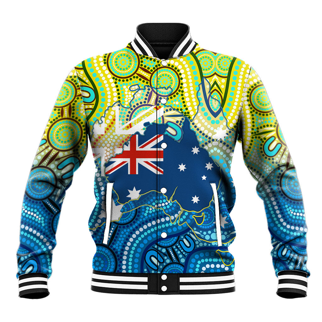 Australia National Swimming Team Baseball Jacket Aboriginal Dot Art Ocean Wave Pattern