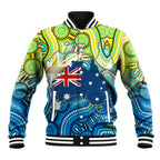 Australia National Swimming Team Baseball Jacket Aboriginal Dot Art Ocean Wave Pattern