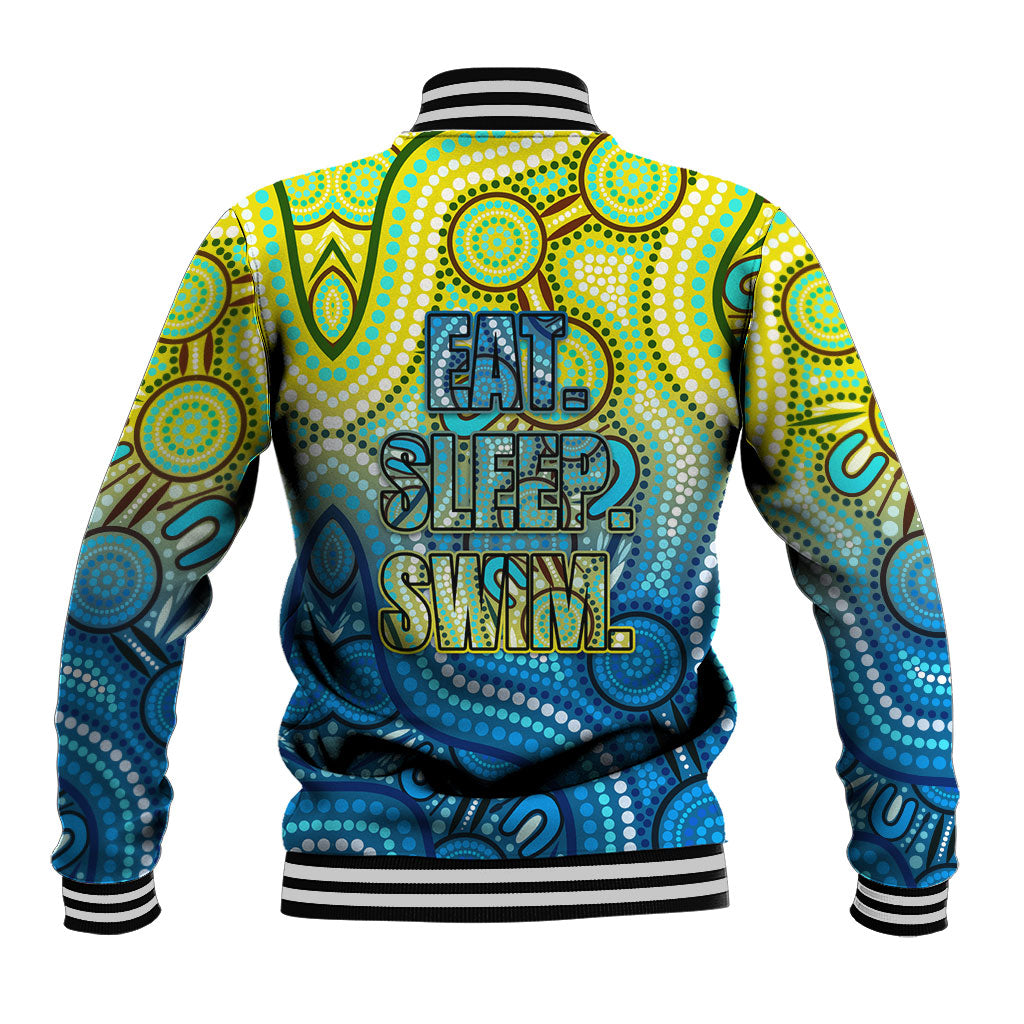 Australia National Swimming Team Baseball Jacket Aboriginal Dot Art Ocean Wave Pattern